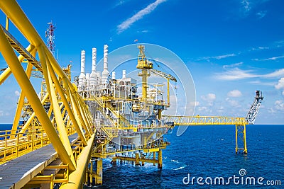 Oil and Gas processing platform,producing gas condensate and water and sent to onshore refinery. Stock Photo