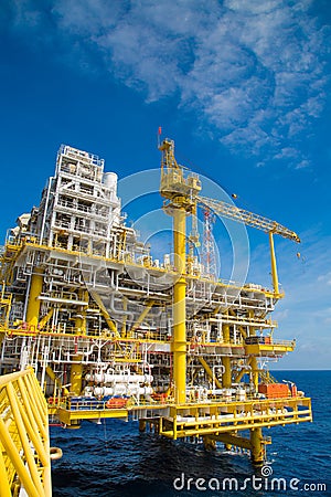 Oil and Gas processing platform,producing gas condensate and water and sent to onshore refinery. Stock Photo