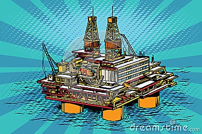 Oil and gas producing offshore platform Vector Illustration