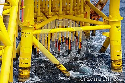 Oil and Gas Producing Slots at Offshore Platform Stock Photo