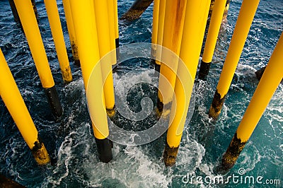 Oil and Gas Producing Slots at Offshore Platform Stock Photo