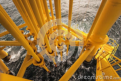 Oil and Gas Producing Slots at Offshore Platform Stock Photo