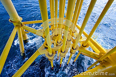 Oil and Gas Producing Slots at Offshore Platform Stock Photo