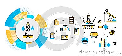 Oil and gas production industry header banner in circles element Vector Illustration