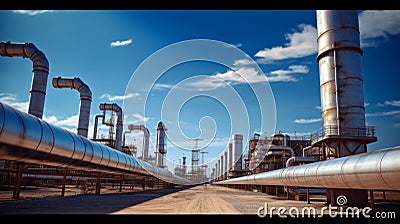 Oil and gas rafinery pipline. Industrial pipes in sunny weather Stock Photo