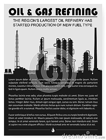 Oil and gas refinery or chemical plant silhouette. Vector Illustration