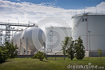Oil and gas storage tanks Stock Photo