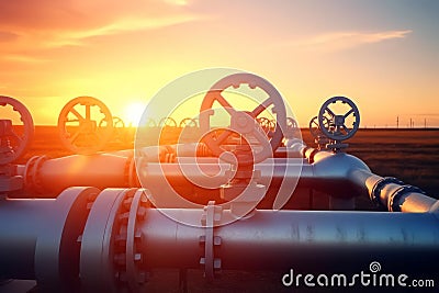 Oil or gas transportation pipe with metal wheel. Generate Ai Stock Photo