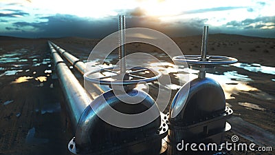 Oil, gas valve. Pipeline in desert. Oil concept. 3d rendering. Stock Photo