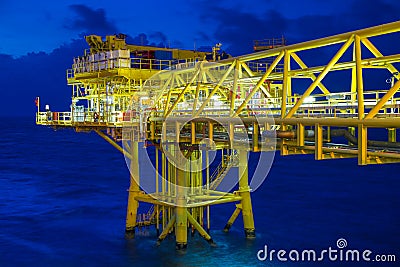 Offshore oil and gas wellhead remote platform. Stock Photo