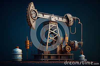 Oil Industry Banner, Silhouette Pumpjack on a Background of Mountains. Overground Drive for a Reciprocating Piston Pump Stock Photo