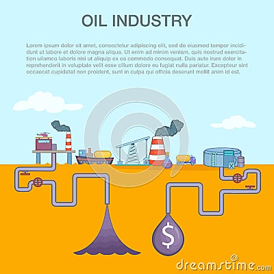 Oil industry cycle concept, cartoon style Vector Illustration