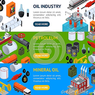 Oil Industry and Energy Resource Banner Horizontal Set . Vector Vector Illustration