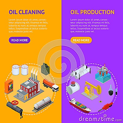 Oil Industry and Energy Resource Banner Vecrtical Set Isometric View. Vector Vector Illustration