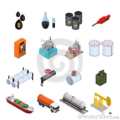 Oil Industry and Energy Resource Color Icons Set. Vector Vector Illustration