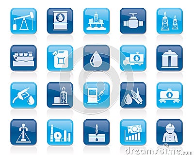 Oil industry, Gas production, transportation and storage icons Vector Illustration