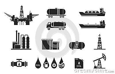 Oil industry icon set. fuel production symbol. isolated vector image Vector Illustration