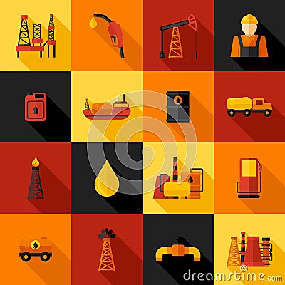 Oil Industry Icons Flat Vector Illustration