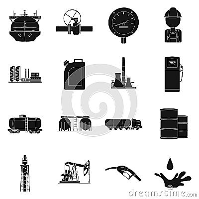 Oil industry set icons in black style. Big collection of oil industry vector symbol stock illustration Vector Illustration