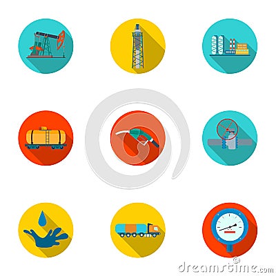 Oil industry set icons in flat style. Big collection of oil industry symbol Vector Illustration