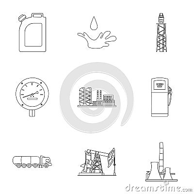 Oil industry set icons in outline style. Big collection of oil industry illustration Vector Illustration