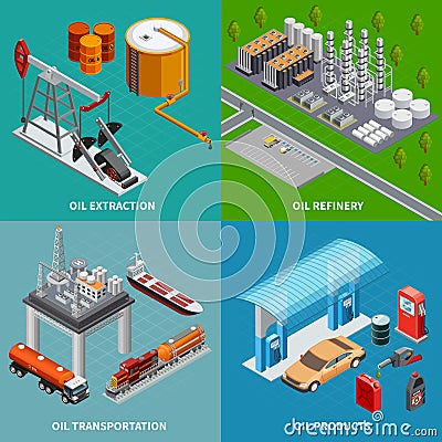 Oil Industry 2x2 Concept Vector Illustration