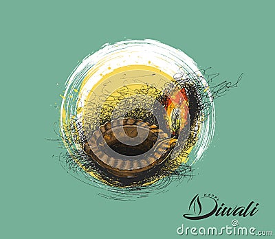 Oil lamp - diya, Diwali festival Vector Illustration