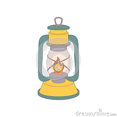 Oil lamp. Drawn elements for camping and hiking. Wilderness survival, travel, hiking, outdoor recreation, tourism Vector Illustration