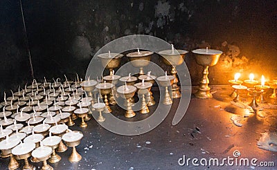 Oil lamps at Tihar Deepawali festival and Newari New Year in Kathmandy Stock Photo