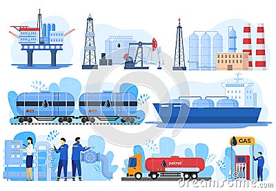 Oil logistic, gas industry, fuel extraction processing transportation, vector illustration Vector Illustration