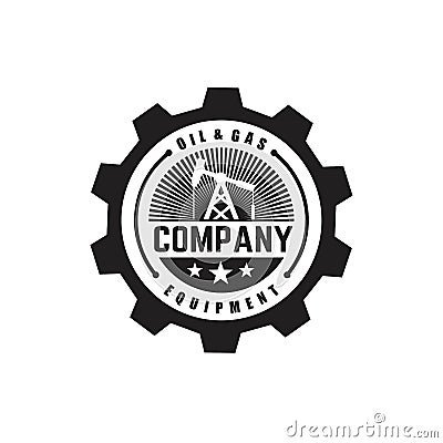 Oil mining with circle gear badge logo design inspiration Stock Photo