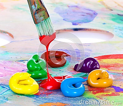 Oil paint and brush Stock Photo