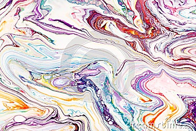 Oil paint mix abstract background. Rainbow marble texture. Acrylic liquid flow colorful wallpaper. Creative violet Stock Photo