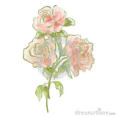 Oil painting abstract bouquet of rose and peony. Hand painted floral composition isolated on white background. Holiday Stock Photo