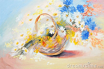 Oil painting - abstract bouquet of spring flowers Stock Photo
