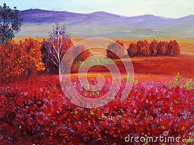 Oil Painting - Abstract Red Autumn Stock Photo