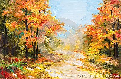 Oil painting - autumn forest Stock Photo