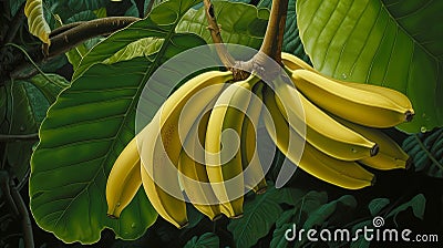 Vibrant Hyperrealistic Banana Painting In A Leafy Field Stock Photo