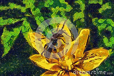 Oil painting beetle on a flower vincent style Stock Photo