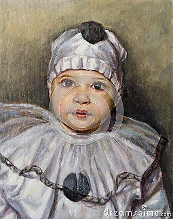 Oil painting of a boy dressed as Pierrot Stock Photo