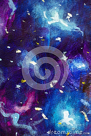 Oil painting on canvas. Blue-violet cosmos, the universe, star galaxies. Modern art. Stock Photo