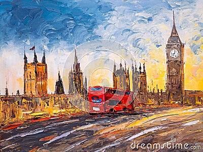 Oil Painting - City View of London Editorial Stock Photo