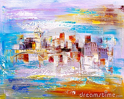 Oil Painting - City View of Prague Stock Photo