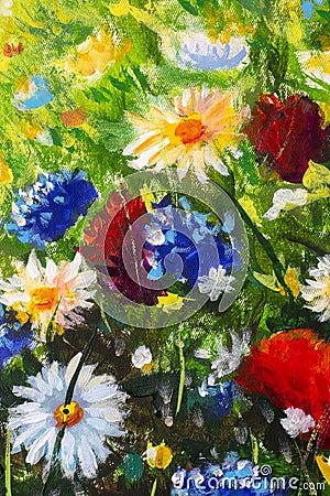 Oil painting close-up flower. Big flowers closeup macro on canvas. Modern Impressionism. Impasto artwork. Stock Photo