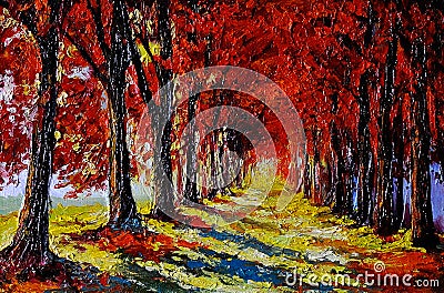 Oil painting - colorful autumn forest , art work Stock Photo