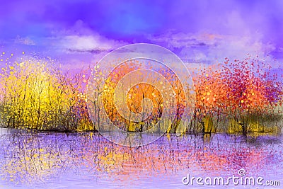 Oil painting colorful autumn landscape background Stock Photo