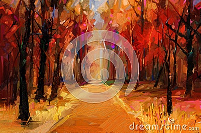 Autumn, Fall season nature background. Hand Painted Impressionist, outdoor landscape Stock Photo