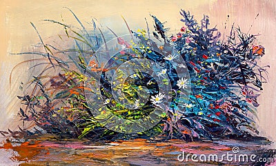 Oil Painting daisies flowers in the garden Stock Photo