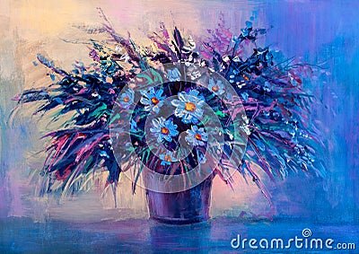 Oil painting Daisy flowers Stock Photo