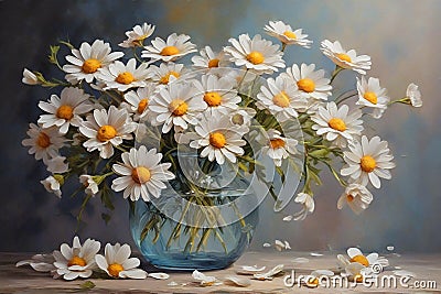 Oil Painting daisies flowers in a vase Stock Photo